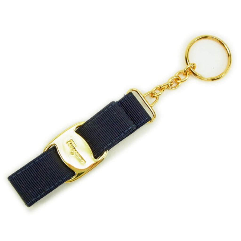 Authentic Salvatore Ferragamo Key Ring Vera Navy Gold Woman